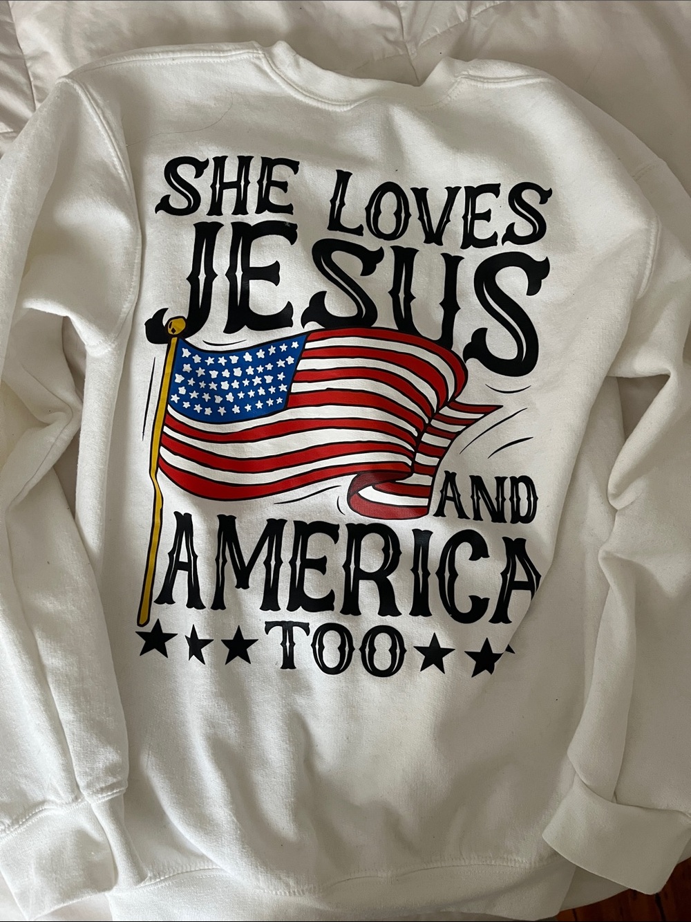 Gildan White Sweatshirt with Patriotic Heart Graphic
